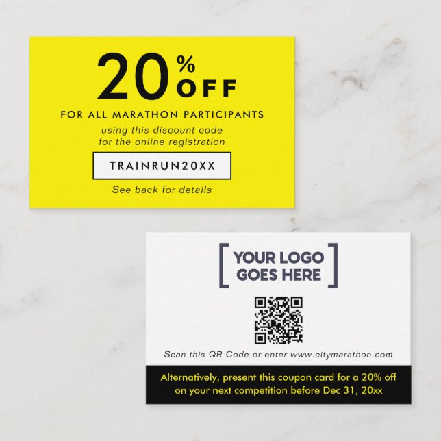 Simple Modern Neon Yellow Discount Coupon Logo QR (Front/Back)