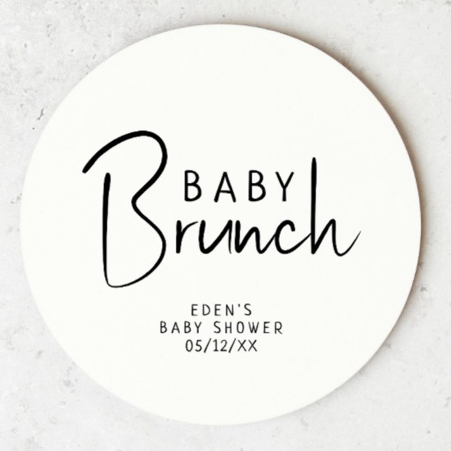 Simple Modern Neutral Baby Brunch Round Paper Coaster (Creator Uploaded)