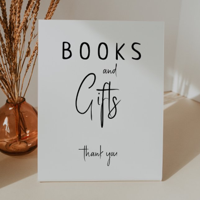 Simple Modern Neutral Baby Shower Books and Gifts Pedestal Sign (Creator Uploaded)