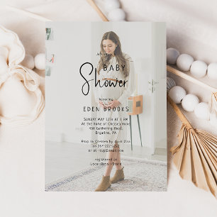 Simple Modern Neutral Baby Shower Faded Photo Invitation