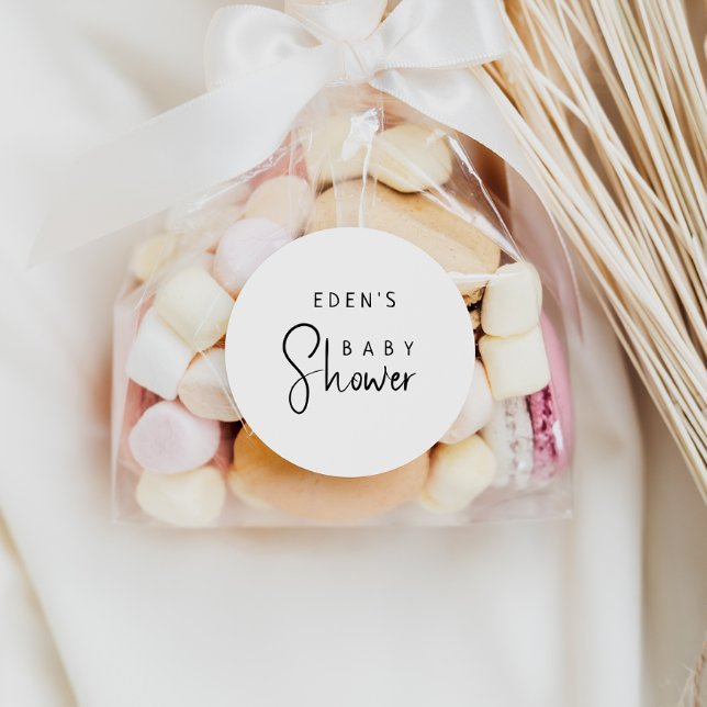 Simple Modern Neutral Baby Shower Favor Classic Round Sticker (Creator Uploaded)