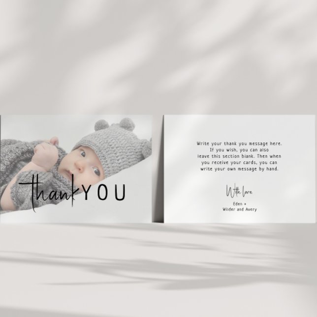 Simple Modern Neutral Baby Shower Flat Photo Thank You Card (Creator Uploaded)