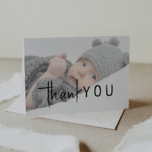 Simple Modern Neutral Baby Shower Folded Photo Letterpress Thank You Card