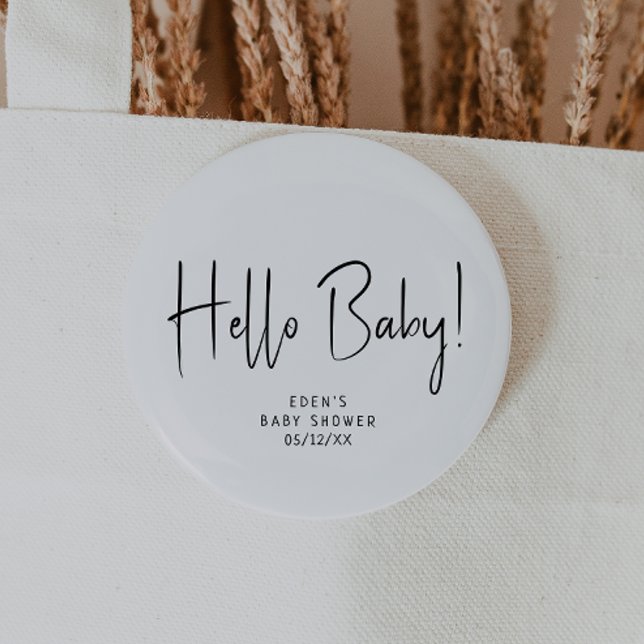 Simple Modern Neutral Baby Shower Hello Baby Button (Creator Uploaded)