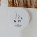 Simple Modern Neutral Baby Shower It's a Girl Button<br><div class="desc">Celebrate your little one with our simple modern neutral baby shower it's a girl button, featuring a minimalist black-and-white design that is modern and pretty. With its clean, boho-inspired aesthetic, the contemporary, gender-neutral vibe is perfect for welcoming a baby boy or girl in any season—whether it's fall, winter, spring, or...</div>