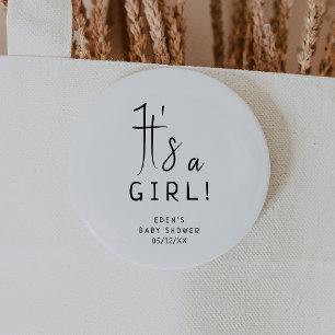 Simple Modern Neutral Baby Shower It's a Girl Button