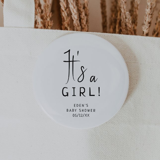 Simple Modern Neutral Baby Shower It's a Girl Button (Creator Uploaded)
