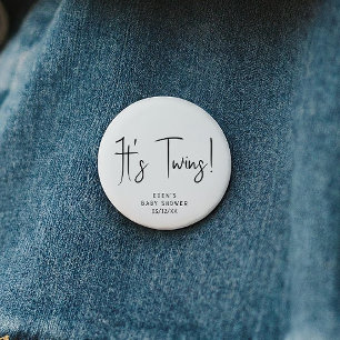 Simple Modern Neutral Baby Shower It's Twins Button