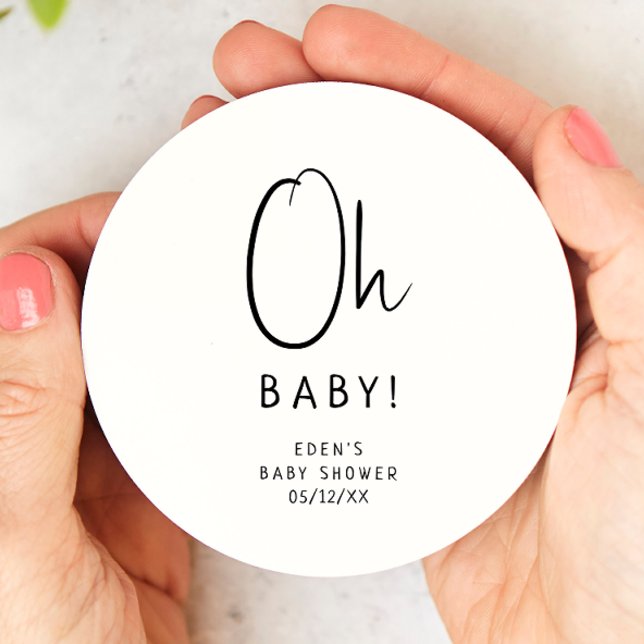 Simple Modern Neutral Baby Shower Oh Baby! Round Paper Coaster (Creator Uploaded)