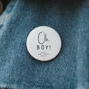 Simple Modern Neutral Baby Shower Oh Boy Button