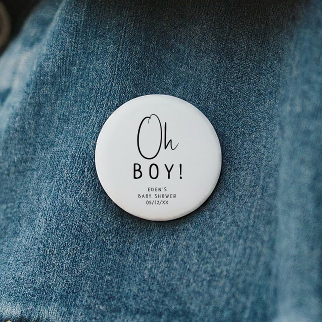 Simple Modern Neutral Baby Shower Oh Boy Button (Creator Uploaded)