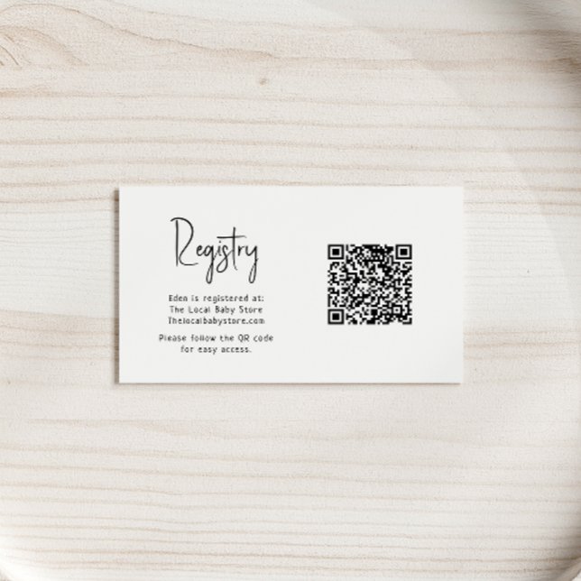 Simple Modern Neutral Baby Shower Registry QR Code Enclosure Card (Creator Uploaded)