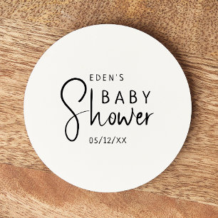 Simple Modern Neutral Baby Shower Round Paper Coaster