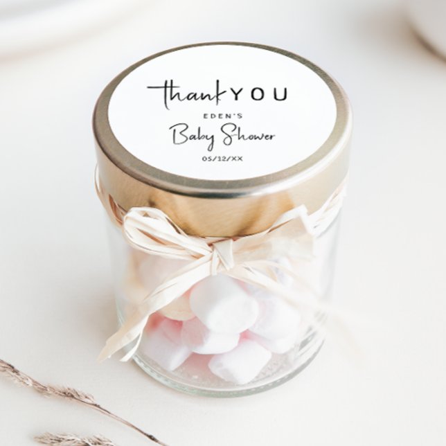 Simple Modern Neutral Baby Shower Thank You Favor Classic Round Sticker (Creator Uploaded)