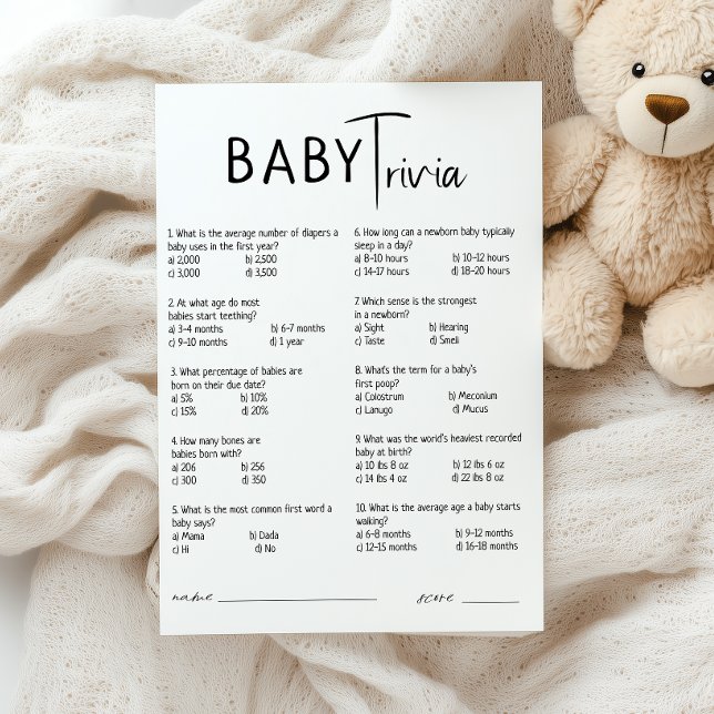 Simple Modern Neutral Baby Shower Trivia Card (Creator Uploaded)