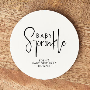 Simple Modern Neutral Baby Sprinkle Round Paper Coaster
