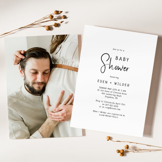 Simple Modern Neutral Couples Photo Baby Shower Invitation (Creator Uploaded)