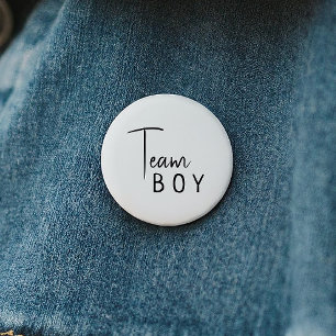 Simple Modern Neutral Gender Reveal Team Boy Button