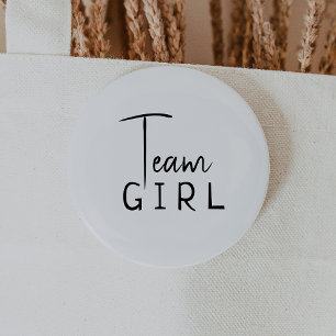Simple Modern Neutral Gender Reveal Team Girl Button