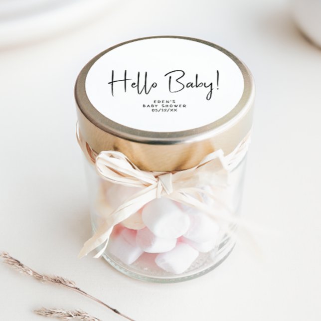 Simple Modern Neutral Hello Baby Baby Shower Favor Classic Round Sticker (Creator Uploaded)