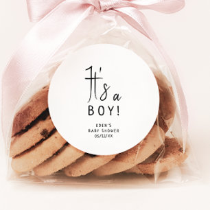 Simple Modern Neutral It's A Boy Baby Shower Favor Classic Round Sticker