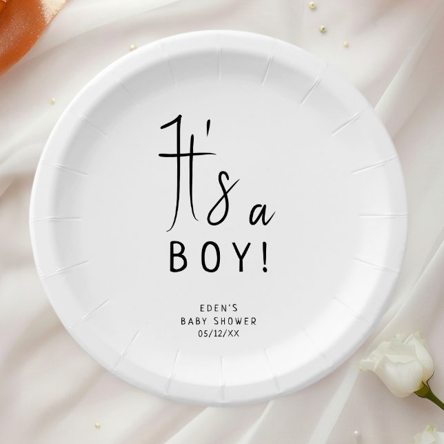 Simple Modern Neutral It's A Boy Baby Shower Paper Plates (Creator Uploaded)