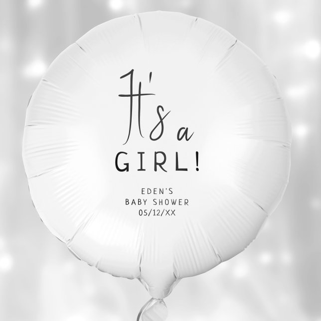 Simple Modern Neutral It's A Girl Baby Shower Balloon (Creator Uploaded)