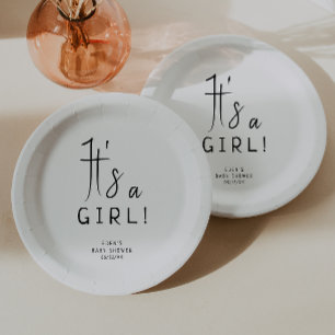 Simple Modern Neutral It's A Girl Baby Shower Paper Plates