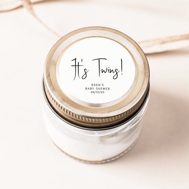 Simple Modern Neutral It's Twins Baby Shower Favor Classic Round Sticker (Creator Uploaded)
