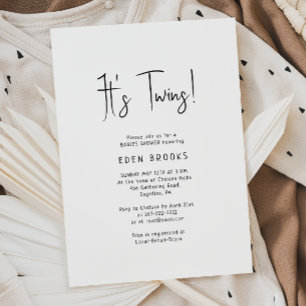 Simple Modern Neutral It's Twins Baby Shower Invitation