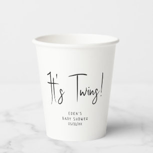 Simple Modern Neutral It's Twins! Baby Shower Paper Cups