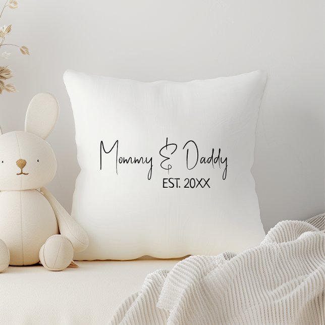 Simple Modern Neutral Mommy & Daddy Est Throw Pillow (Creator Uploaded)