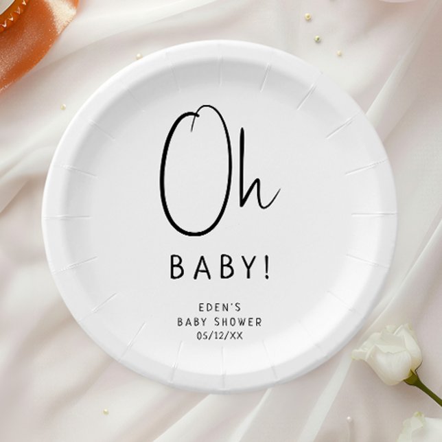 Simple Modern Neutral Oh Baby! Baby Shower Paper Plates (Creator Uploaded)