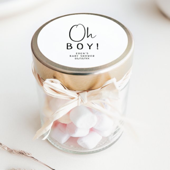 Simple Modern Neutral Oh Boy! Baby Shower Favor Classic Round Sticker (Creator Uploaded)