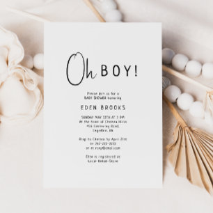 Simple Modern Neutral Oh Boy Baby Shower Invitation