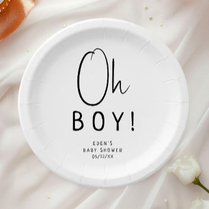 Simple Modern Neutral Oh boy! Baby Shower Paper Plates