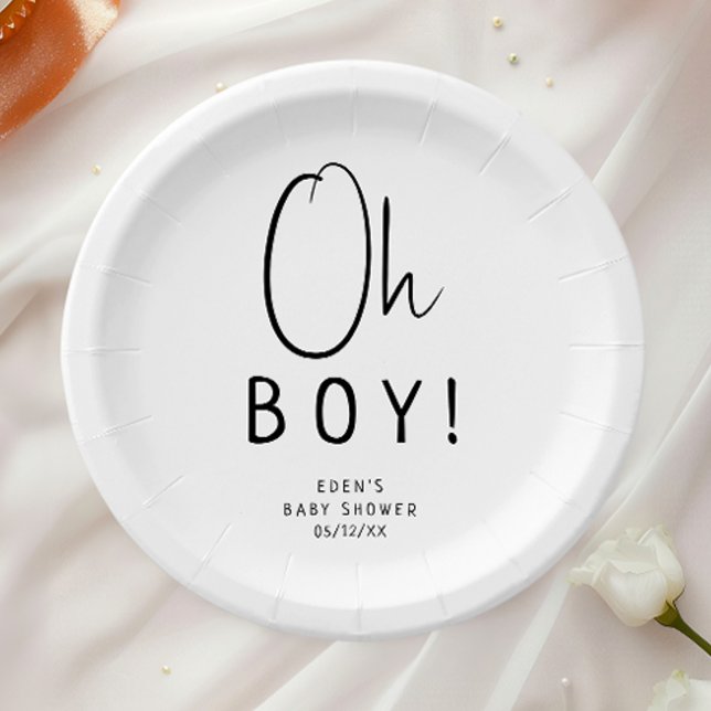 Simple Modern Neutral Oh boy! Baby Shower Paper Plates (Creator Uploaded)
