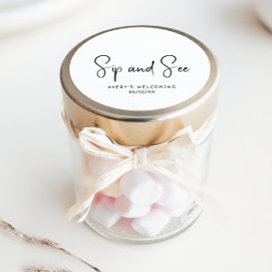 Simple Modern Neutral Sip And See Favor Classic Round Sticker