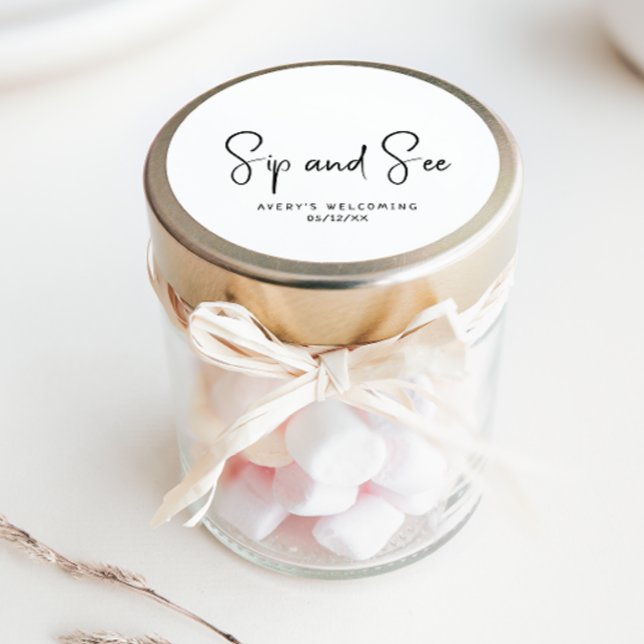 Simple Modern Neutral Sip And See Favor Classic Round Sticker (Creator Uploaded)
