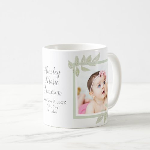 Simple Modern New Baby Girl 2 Photo Birth Stats Coffee Mug