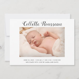 Simple Modern Newborn Baby Photo Birth Stats Announcement