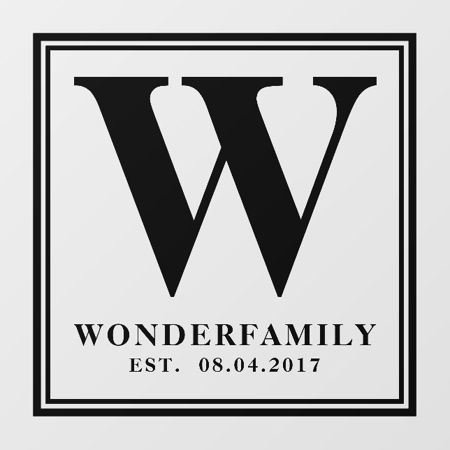 Simple Modern Newly Weds Family Name Monogram Wall Decal (Front)