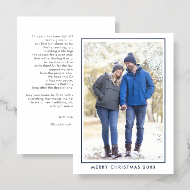 Simple Modern Newlywed Couple Christmas Letterpress Photo Cards (Front/Back)