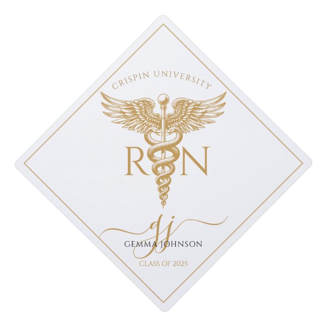 Simple Modern Nurse Graduation Party Gold Script Cap Topper (Front)
