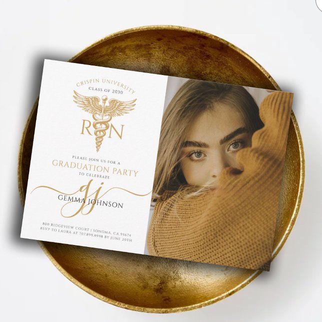Simple Modern Nurse Graduation Party Gold Script Invitation (Creator Uploaded)
