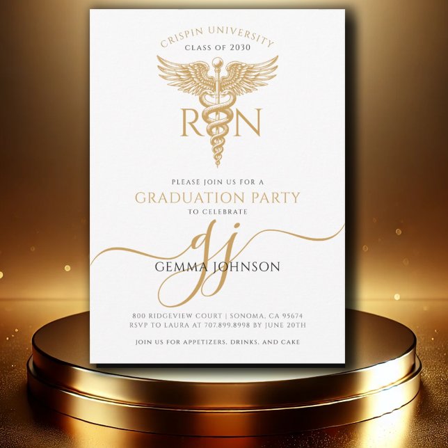 Simple Modern Nurse Graduation Party Gold Script Invitation (Creator Uploaded)