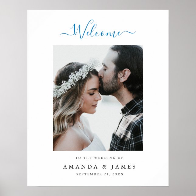 Simple Modern Ocean Blue Beach Wedding Welcome Poster (Front)