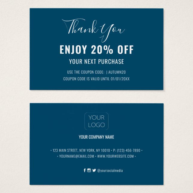 Simple Modern Ocean Blue Discount Coupon Card (Front & Back)