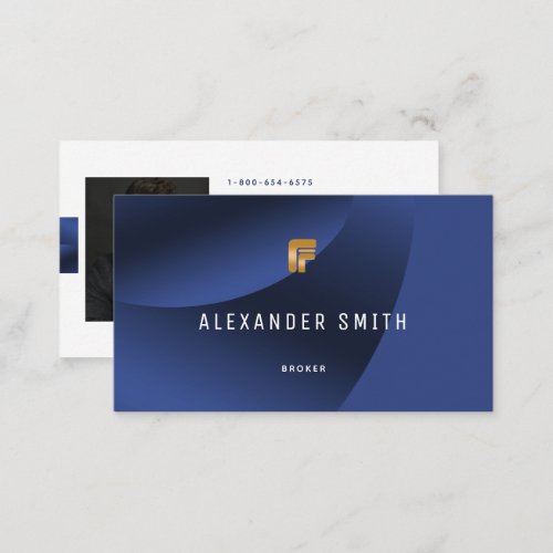 Simple Modern Office Blue Gold Professional Photo Business Card