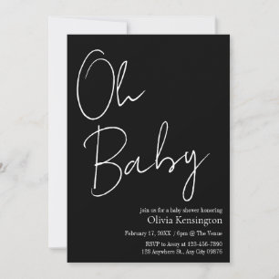 Simple Modern Oh Baby Black and White Baby Shower Invitation